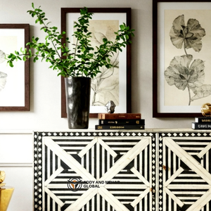 ตู้เก็บกระดูกแบบเรขาคณิตสีดำและสีขาวสุดหรูตู้เก็บของทำมือ - Product Image 2