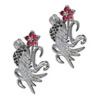 Boucles d'oreilles pendantes vintage pour femmes, motif floral et oiseau, incrustation de rubis, en argent antique 925, bijoux en argent, cadeau du Rajasthan