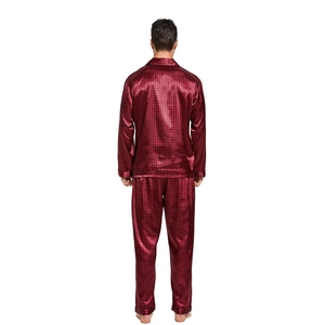 All Sizes <b>Men</b> Sleepwear Sexy <b>Men's</b> Silk Satin <b>Pajama</b> Set Long Sleeve-Burgundy Wholesale <b>Cheap</b> <b>Men</b> 2 Piece PJs Set for Sleepwear - Product Image 2