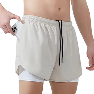 Short de basket-ball fitness deux tiers de longueur pour hommes séchage rapide style décontracté fermeture à la taille élastique motif solide doublure double couche - Product Image 5