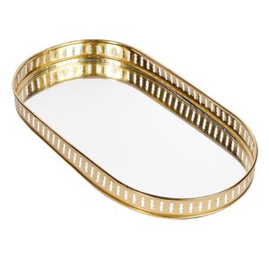 En gros Personnalisé Plaqué Or Ovale Miroir En Verre Plateau De Service Design Moderne 28x16cm-pour Décoratif Vanité Parfum Eid Cadeau De Mariage - Product Image 1