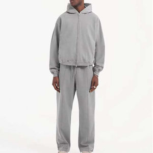 100% coton Logo lavage à l'acide Streetwear goutte épaule sweats poids lourd grande taille hommes sweats à capuche fermeture éclair 380g basiques - Product Image 4