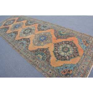 Alfombra tradicional de lana de retazos naranja azul 4,6X13,4 pies clásico Vintage estilo turco tejido plano sala de estar alfombra de látex - Product Image 4