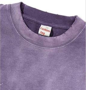 Streetwear-T-shirt ample à manches courtes et col rond 230g pour hommes, t-shirts vintage déchirés, délavés à l'acide - Product Image 4