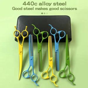 Bán Buôn Biểu Tượng Tùy Chỉnh Nhật Bản 440C Thép Không Gỉ Pet Chải Chuốt Kéo Kit 6.5 "/7.0" Cong Thẳng Mỏng Mỏng Kéo Cho Tóc - Product Image 4