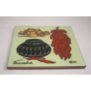 Azulejo de cerámica decorativo pintado a mano Cleo Teisssdre firmado TRIVET/Arte de pared 82 - Product Image 1