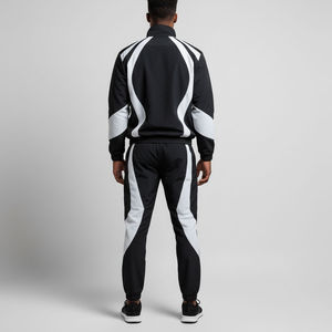 Ensemble de survêtement streetwear pour homme de haute qualité OEM, logo personnalisé, patchwork, 100% coton, coupe-vent, antibactérien, jogging - Product Image 2