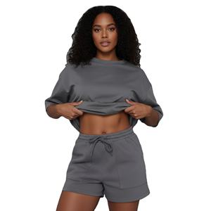 Conjunto de 2 Piezas de Camiseta y Pantalones Cortos de Verano para Mujer, Talla Grande, 100% Algodón, Tela de Felpa, Estampado Personalizado con Logotipo, Estilo Casual, 2026 - Product Image 2