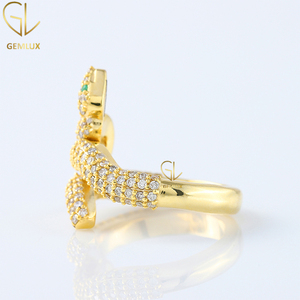 New Trendy Design HipHop <b>Jewelry</b> Solid 14K Gold Labgrown Diamond Bling Bling Emerald Eye <b>Snake</b> Finger Ring - Product Image 5
