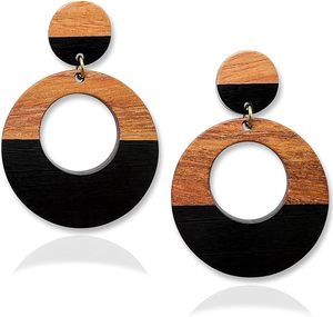 Unique Handmade Wooden <b>Resin</b> <b>Earrings</b> With Earthy Tone Combination For Office And Daily Wear At Wholesale Price - Product Image 2