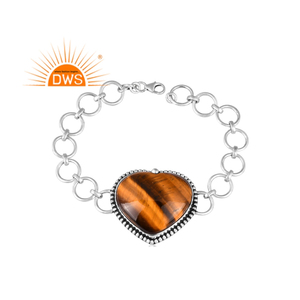 Meilleure vente Bracelet en argent sterling oxydé naturel jaune en forme d'oeil de tigre avec pierres précieuses Fabricant de bijoux personnalisés - Product Image 1