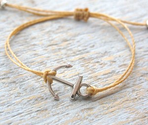 <b>String</b> Anchor Bracelet, <b>Gold</b> <b>String</b> Anchor Bracelet, Anchor Charm Bracelet - Product Image 1