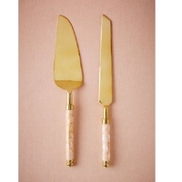 Juego de cuchillos y servidores de acero con mango de cristal, herramienta de pastel de acero inoxidable de tamaño personalizado, juego de servidor de cuchillos para pastel de Pizza