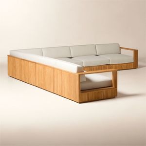 Conjunto de Sofás Seccionales Modernos para Exteriores con Estructura de Madera de Teca Maciza y Cojines Impermeables para Patio, Junto a la Piscina, Jardín y Salón de Hotel - Product Image 3