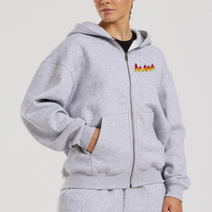 Sudadera con capucha en blanco de Color sólido de gran tamaño con cremallera de lana de algodón 100% hecha a medida, ropa informal, ropa de invierno de peso pesado, sudaderas con capucha para mujer - Product Image 1