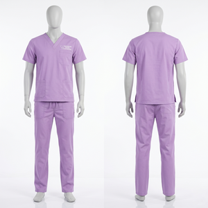 Mens Scrub Uniform Set 180 GSM Poly Cotton Stretch Fabric Dusty Mauve V Neck Chest Utility Pockets Custom Heat Transfer Logo - Product Image 6