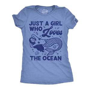 T-shirt pour femme « Just a Girl for Who Loves the Ocean », décoré de fleurs, en coton respirant, tailles XS-3XL, coupe ample - Product Image 1