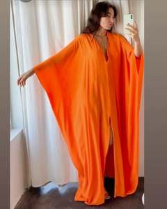 Wholesale Price <b>100</b>% <b>Rayon</b> <b>Fabric</b> V-Neck Summer Solid Kaftan Long Sleeves Comfortable Bohemian Spring Ladies Kaftan - Product Image 3