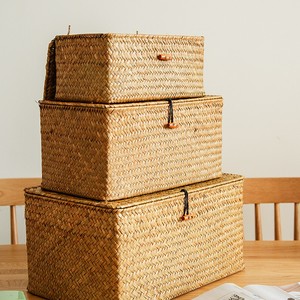 Cestas de almacenamiento de regalo tejidas a mano con forma personalizada plegables de algas marinas naturales hechas a mano al por mayor delineador de tapa Home Hotel Vietnam - Product Image 6