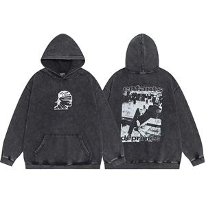 Sudadera con capucha de invierno lavada, con estampado digital, estilo vintage desgastado, estilo urbano americano, melancólico, casual, de corte regular, de forro polar - Product Image 6