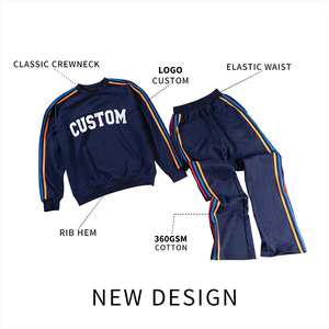 Ensemble de survêtement personnalisé avec impression de lettres pour garçons, bleu marine, manches longues, col rond, style sportif, respirant, en polyester, pour l'automne - Product Image 2
