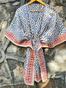 เดรสชายหาดสไตล์โบฮีเมียนสำหรับผู้หญิง, ทำด้วยมือจากผ้าฝ้าย100% คาฟตันชุดเดรสชายหาดที่ได้แรงบันดาลใจจากรอบเอวธรรมชาติ - Product Image 6