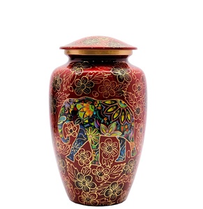 Urna de cremación de Metal rojo, tarro conmemorativo, contenedor de olla, urna de tamaño completo para cenizas funerarias, flores de elefante de entierro impresas, tamaño personalizado - Product Image 1