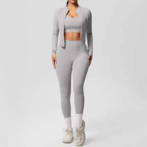 Ensemble de vêtements de sport pour femmes en 3 pièces, taille haute, pour le yoga, la salle de sport, tenue d'entraînement, séchage rapide, respirant, en élasthanne et nylon, vêtements de fitness - Product Image 1