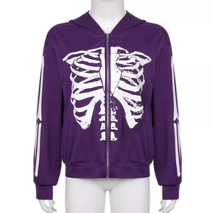 Casual Skeleton Print Purple Men Hoodies Workout Top Fashion Zipper Hoodie Coat Cotton Blended <b>Hip</b> Hop Hooded Basics Top - Product Image 1