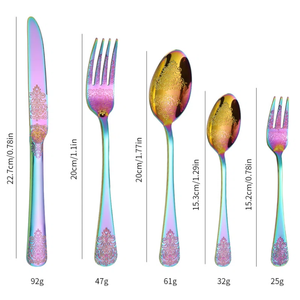 Date vintage multi couleur en acier inoxydable couverts ensemble dîner couteau cuillère maison cuisine restaurant vaisselle mariage événement décor - Product Image 2