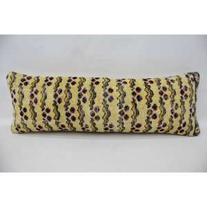 Beige Kantha Wool <b>Pillow</b>, 12x36 Inches, Woven Pattern - Product Image 1