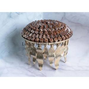 Juego de 3 cuencos de chocolate redondos de metal con bandeja en forma de hoja, tablero de mesa de alta calidad pulido brillante de Color dorado a un precio razonable - Product Image 3