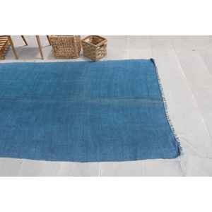 Alfombra Turca Vintage de 4.2x9.8 pies (128x300 cm), Alfombra con diseño de plantas y árboles azules - Product Image 5