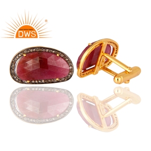 New Arrival Sterling Silver Natural Diamond And Ruby Gemstone Cuff Link Custom Jewelry Manufacturer - Product Image 3