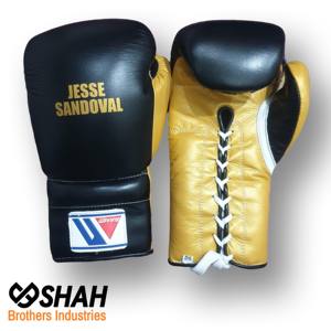 Custom Gold Cowhide Leather Boxing <b>Gloves</b> for MMA Kickboxing Training Sanda with <b>Laced</b> Wrist Feature - Product Image 2