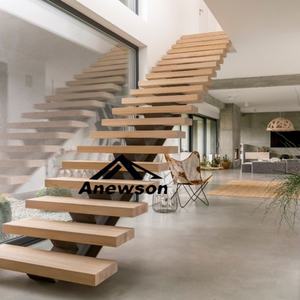 Material interior de madera de construcción moderna, barandilla de vidrio, Balu barandilla de acero, escalera recta, escalera - Product Image 5