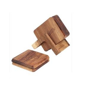 Posavasos de madera de variedad exclusiva, Juego de 4 con soporte, forma cuadrada, mango de madera, posavasos indio de alta venta, Juego de 4 con soporte - Product Image 1