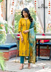 ชุดคุर्ตาผ้าวิสโคสผสมลายงานฝีมือดั้งเดิม ดีไซน์เก๋ ทันสมัย สำหรับสาวๆ ใส่ในโอกาสเทศกาล คุณภาพสูง - Product Image 2