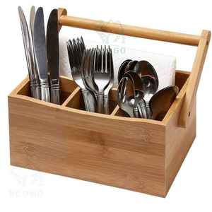 Panier en bois à 6 sections de haute qualité support de rangement d'ustensiles de cuisine organisateur boîte de rangement d'outils carrés pour un usage quotidien - Product Image 3