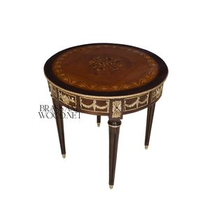 Table d'appoint ronde de luxe avec incrustation florale en marqueterie et accents en laiton doré orné pour la décoration intérieure classique de la maison - Product Image 5