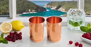 Verre à eau en cuivre de luxe fait à la main avec finition lisse motif personnalisé écologique lavable au lave-vaisselle par Saniya Handicraft - Product Image 5