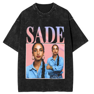 Portrait vintage européen américain imprimé en détresse tissé à moitié ample 230 grammes en gros lavé à l'acide court tricoté surdimensionné - Product Image 4