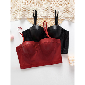 Soutien-gorge en cuir PU boucle Style Design taille réglable couleur unie simplicité Sexy élégant confortable bandoulière femmes soutien-gorge - Product Image 1