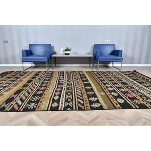 Tapis vintage 6,46 x 11,7 pieds, tapis Kilim, tapis persan noir en laine - Product Image 3