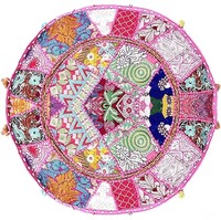 Housse pouf décoratif brodé coloré fait à la main housse de pouf rond en coton indien pouf rond pouf pouf oreiller ethnique