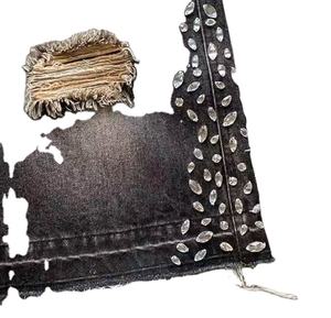 Pantalones Cortos de Mezclilla Negros Desgastados para Hombre con Gráfico de Esqueleto y Pedrería, Estilo Baggy, Hip Hop, Streetwear, Punk Rock - Product Image 2