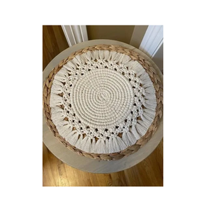 American Style Round Shape Handmade Macrame Placemats in Gray Color <b>Table</b> <b>Coaster</b> for Dinner Home Decor Accessories - Product Image 2