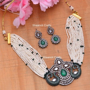 New Arrival <b>Choker</b> Necklace Set With <b>Pearls</b> Beads Wedding Wearing Bridal Jewelry - Product Image 3