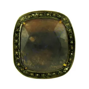 Bague sophistiquée de luxe carrée avec halo de saphirs et diamants pour femme, plaquée or 18 carats, certifiée, tendance et à la mode - Product Image 2