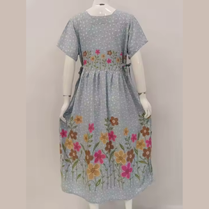 Vestido de rayón de alta calidad para mujer, elegante, sencillo, elegante, pantalones cortos, longitud, cordón, cintura cuadrada, cintura elástica suave, Verano - Product Image 4